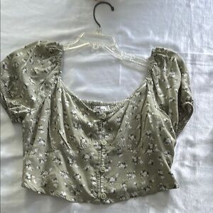 Hollister Green Puff Sleeve Crop Blouse